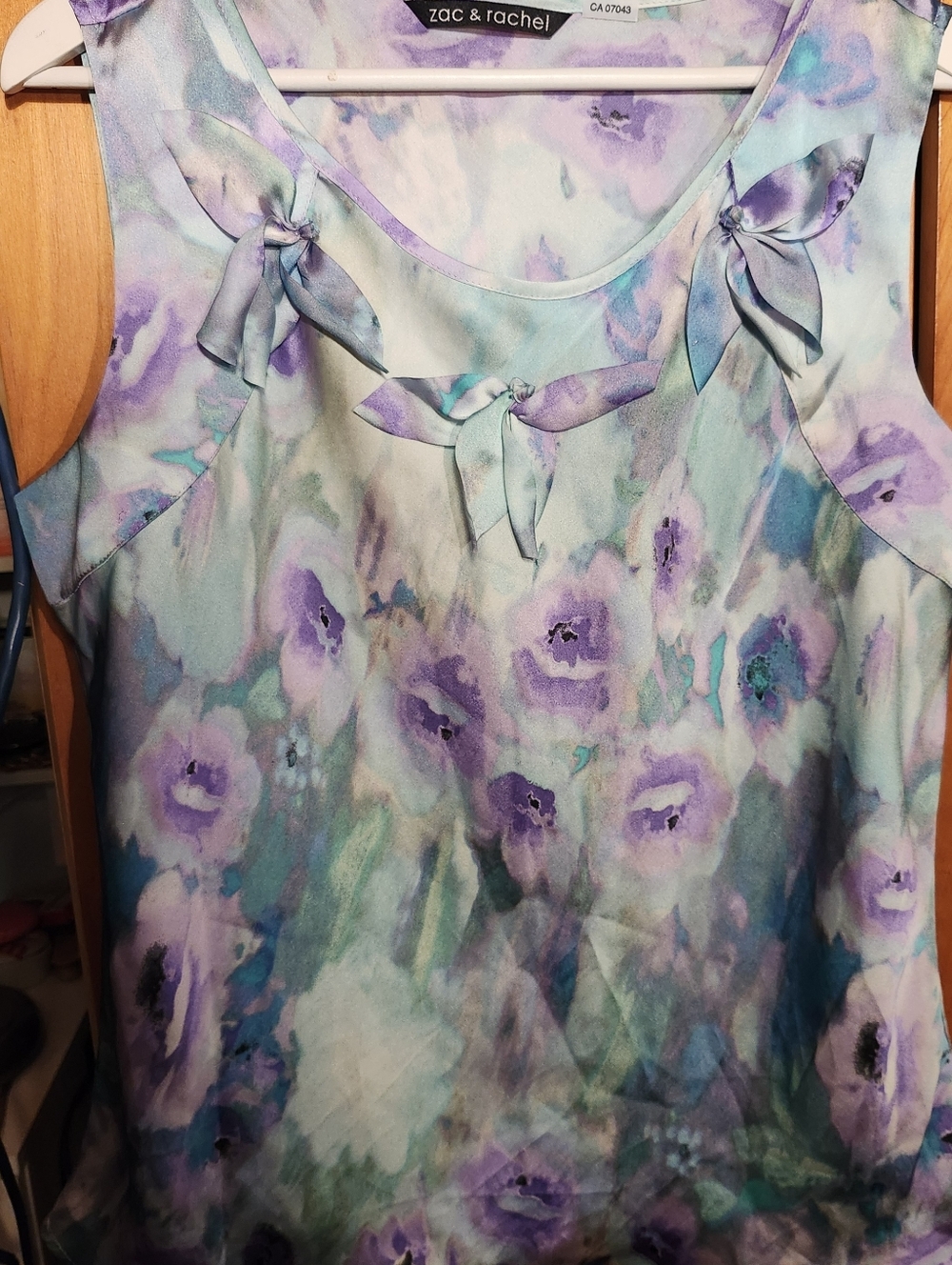 Zac & Rachel Lavender and Teal Floral Bow-Accent Sleeveless Camisole